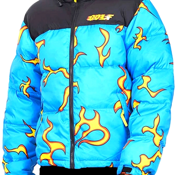 New M Nagri Men's Down Puffer Jacket Hip Hop Graphic Winter Collar Water-Res | Color: Blue | Size: M | Moreno55's Closet